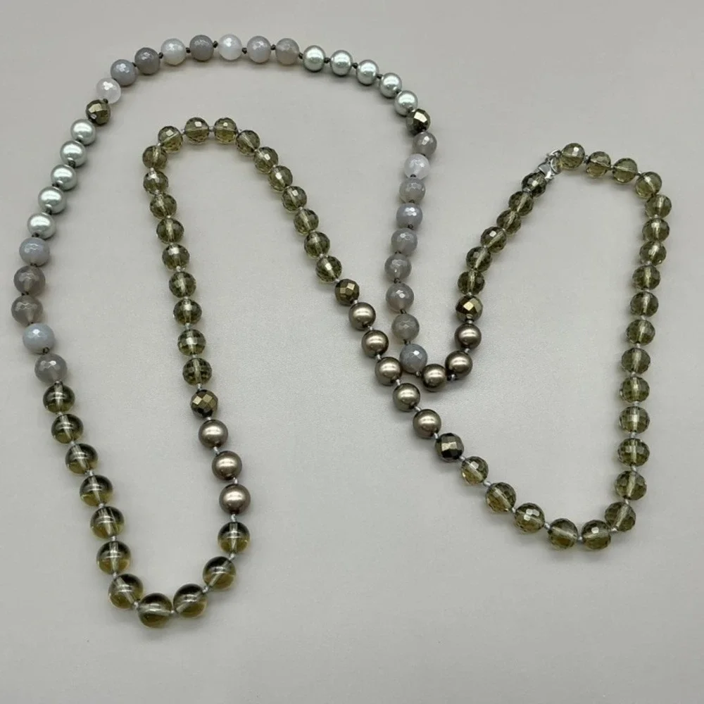 Stella & Dot Necklace Womens Silver Tone Beaded Multi Strand Layered 40 Inch